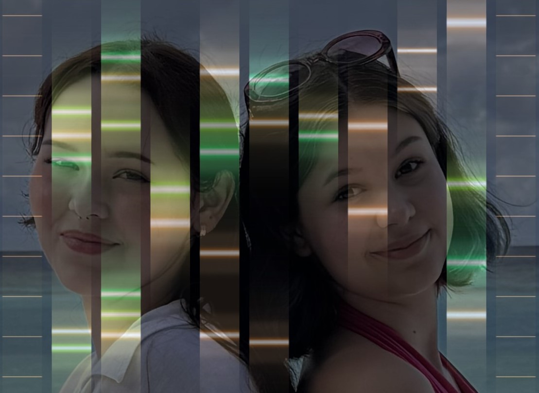 Genoportrét® Vision in the DUO version — the genetic code of two people over a photograph of them together